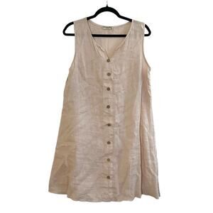 TERZO MILLENNIO Italy 100% Linen Sleeveless Button Down Dress Light Pink-Beige M